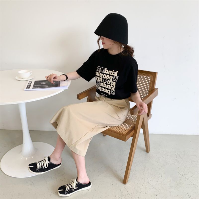 Chân váy dài ulzzang kaki dáng chữ A lưng cao, Chân váy Midi xẻ tà dài qua gối công sở đẹp siêu đẹp