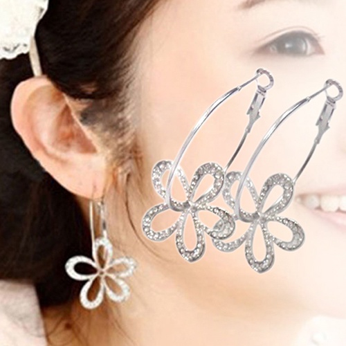 Cặp khuyên tai hợp kim hình hoa đính đá xinh xắn trẻ trung dành cho nữ
