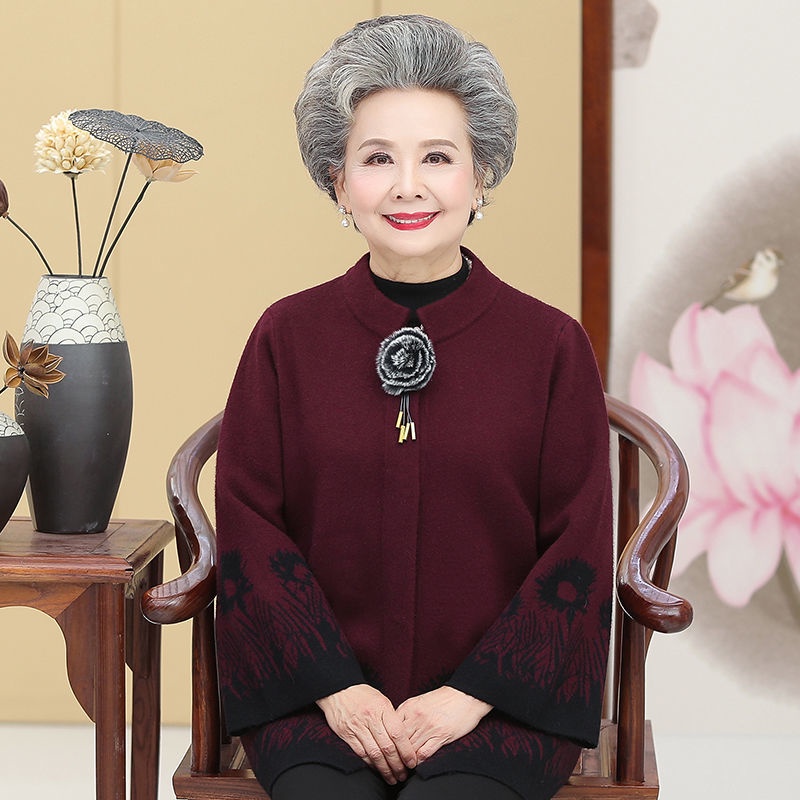 Quần áo phụ nữ trung niên và cao tuổi 60-70 80 mẹ mặc khoác dệt kim bà ngoại mùa thu