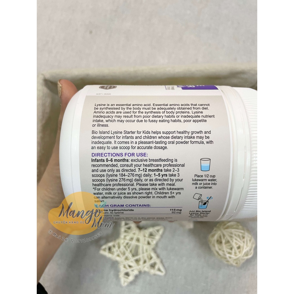 - Lysine Bột Bio Island Uc - Bột phát triển chiều cao cho bé từ 6 tháng tuổi