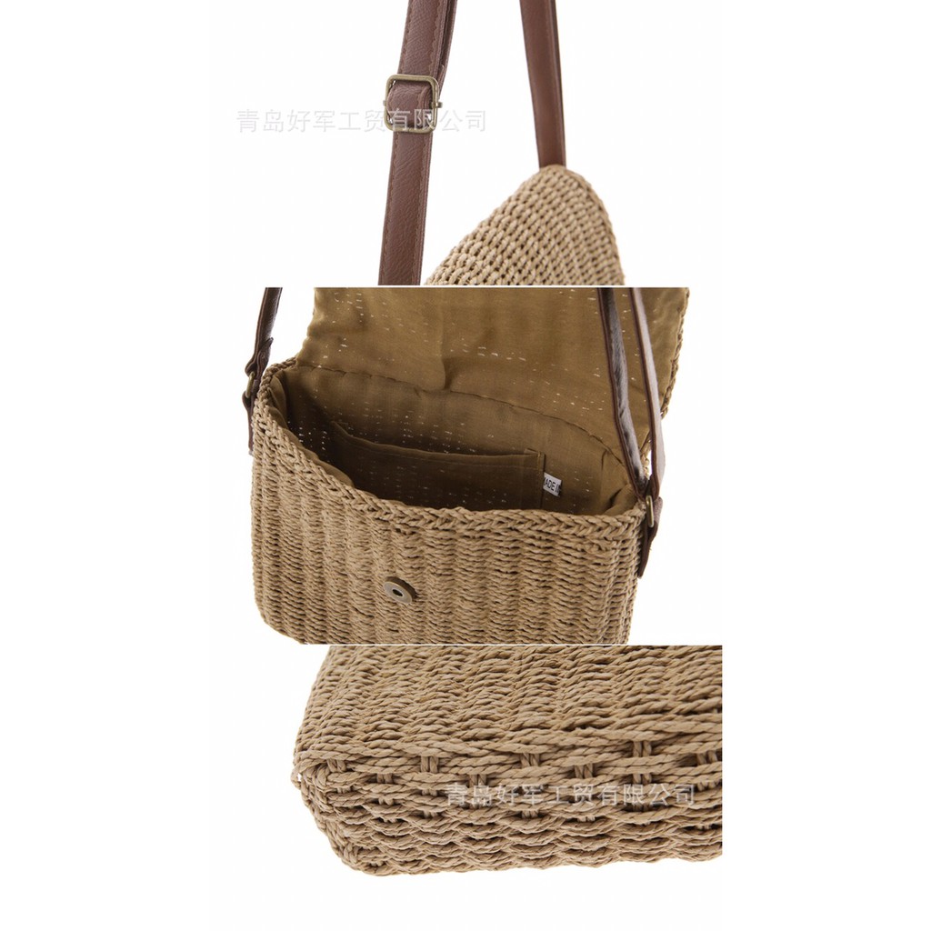 Túi cói hộp phong cách Vintage