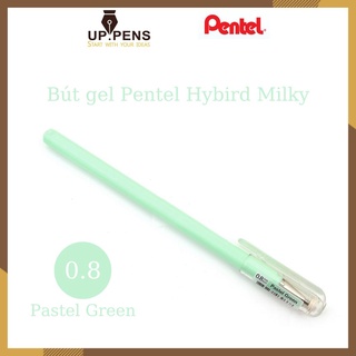 Bút gel màu pastel Pentel Hybird Milky - Metal tip 0.8mm - Màu xanh lá pastel (Pastel Green)