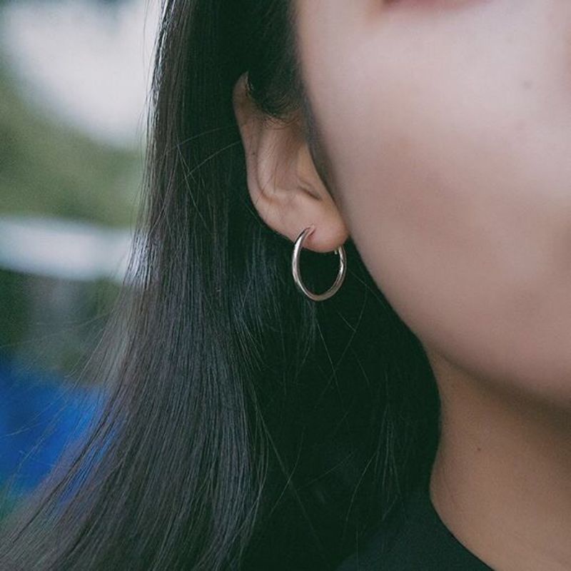 Khuyên tai tròn bạc, bông tai bạc tròn bản mỏng nguyên chất
