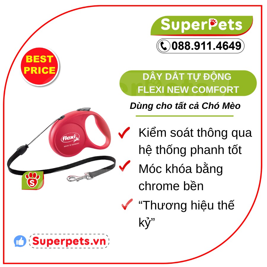 Dây Dắt Tự Động Cho Chó Mèo FLEXI NEW COMFORT SUPERPETS VIỆT NAM