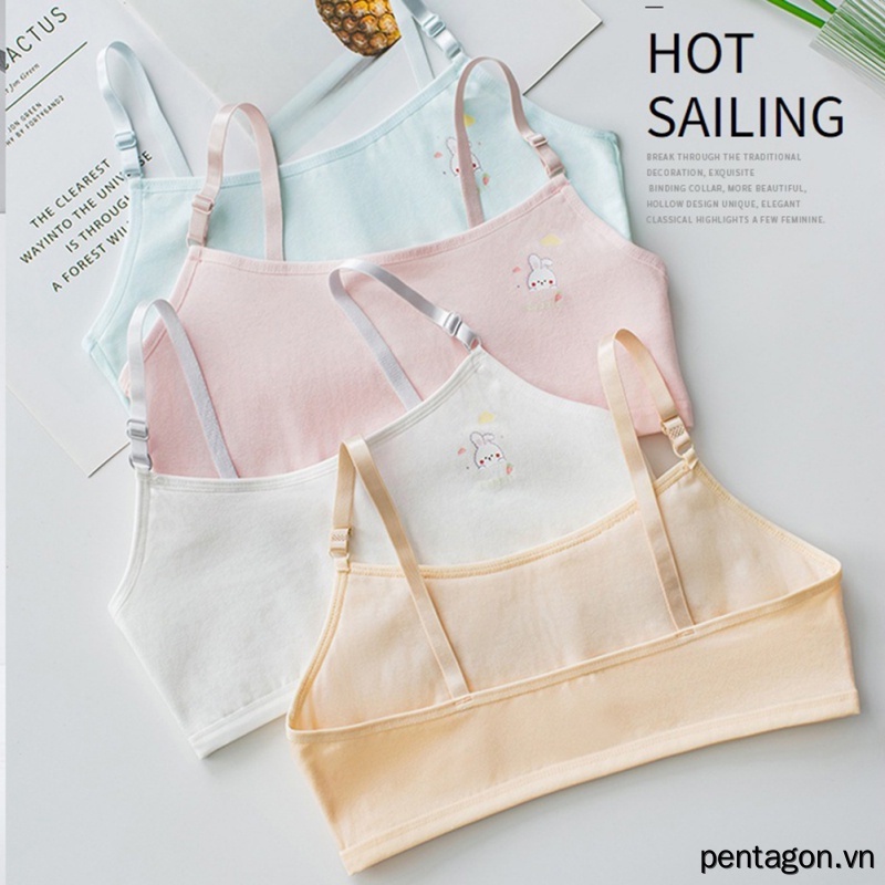 Áo Ngực Hai Dây Họa Tiết Thỏ Hoạt Hình Bằng Vải Cotton Gọn Nhẹ Co Giãn Có Thể Điều Chỉnh Cho Nữ
