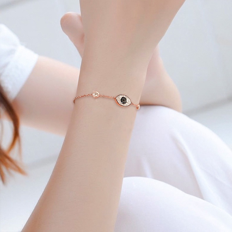 Vòng tay thép titan vàng hồng 18K hình mắt quỷ thời trang cho nữ