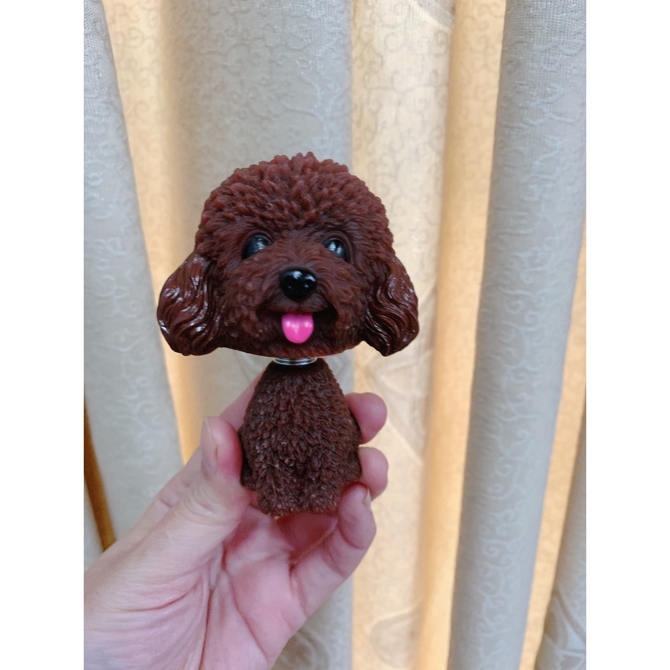 Trang trí chó Poodle nâu đỏ (cổ lò xo) - Phụ kiện trang trí bánh sinh nhật