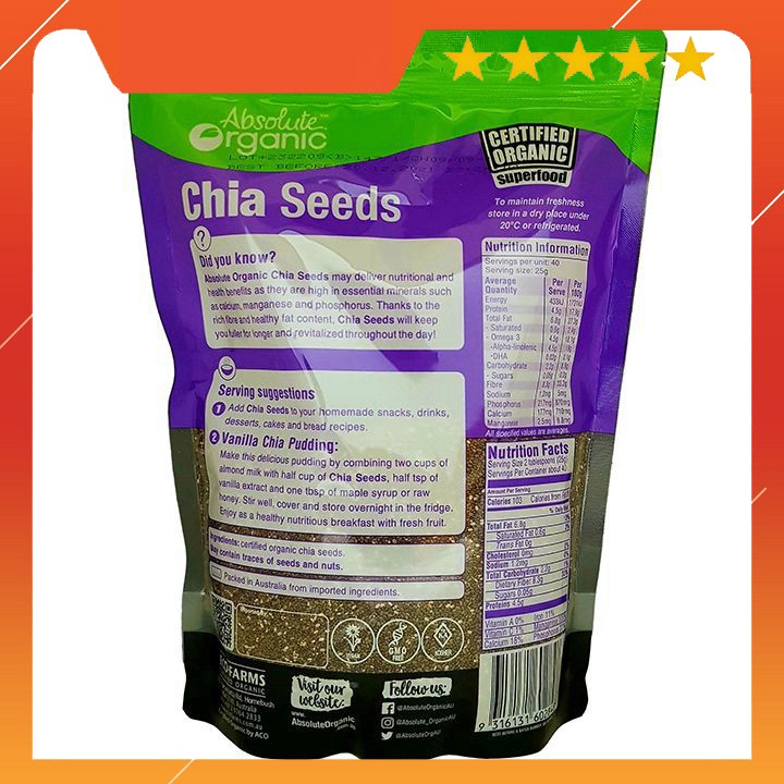 Hạt chia Úc tím Absolute Organic Chia Seeds 1kg