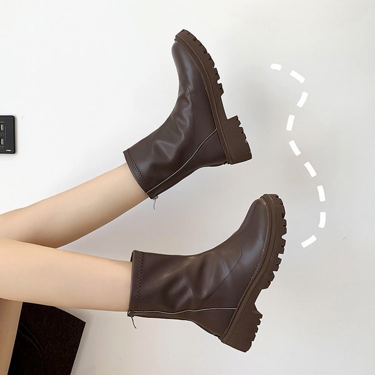 Giày Bốt Cao Gót Mũi Tròn Phối Dây Khóa Kéo Thời Trang Sành Điệu Cho Nữ | BigBuy360 - bigbuy360.vn
