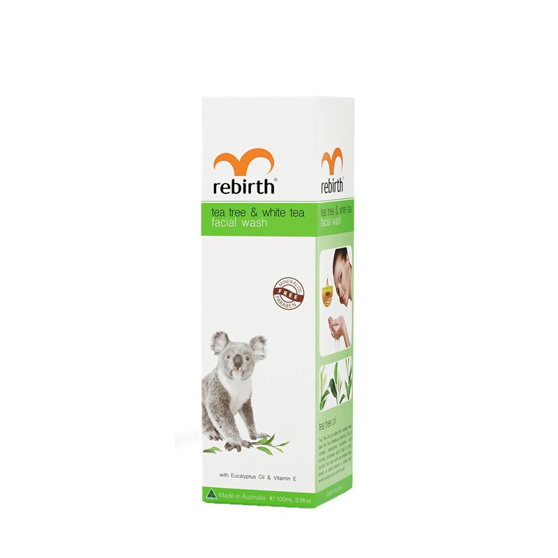 Sữa rửa mặt, gel rửa mặt cho da dầu, tinh chất trà xanh và trà trắng Rebirth - 100ml - Nhập Khẩu Úc, Ngăn Ngừa Mụn