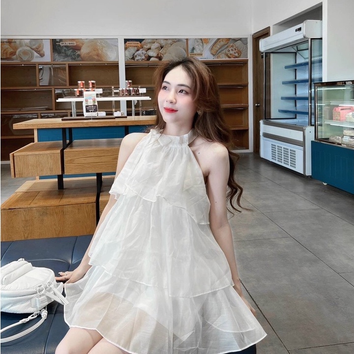 Sét đồ nữ dự tiệc gồm quần short và áo cổ yếm xếp tầng chất liệu voan tơ có lót dày dặn thời trang nữ ARAVA