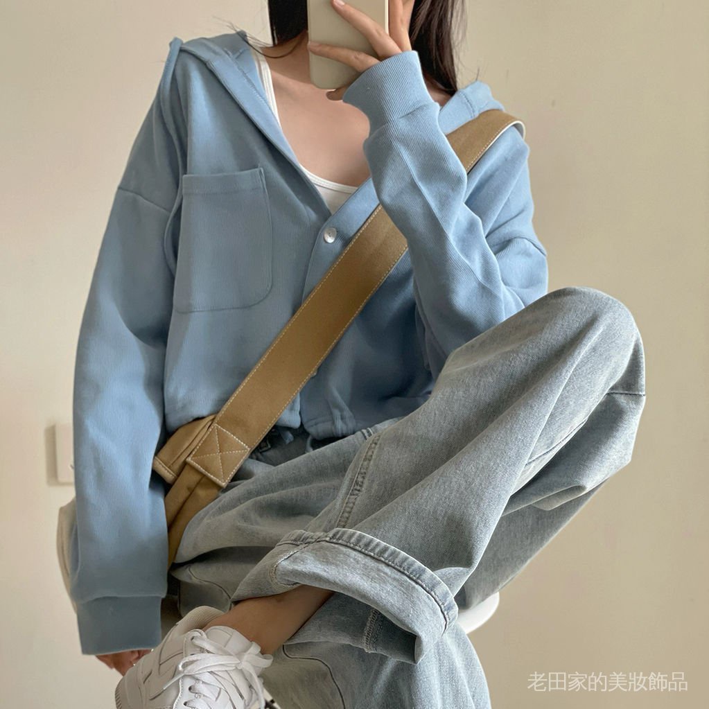 Kho Sẵn Sàng Được Ưa Chuộng🌺Áo Khoác Cardigan Có Mũ Trùm Dáng Ngắn Thời Trang Xuân Thu Phong Cách Mới 2021 Cho Nữ