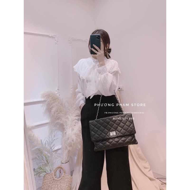 ÁO SƠ MI TƠ VAI CHUN VIỀN BÈO THẮT NƠ | BigBuy360 - bigbuy360.vn