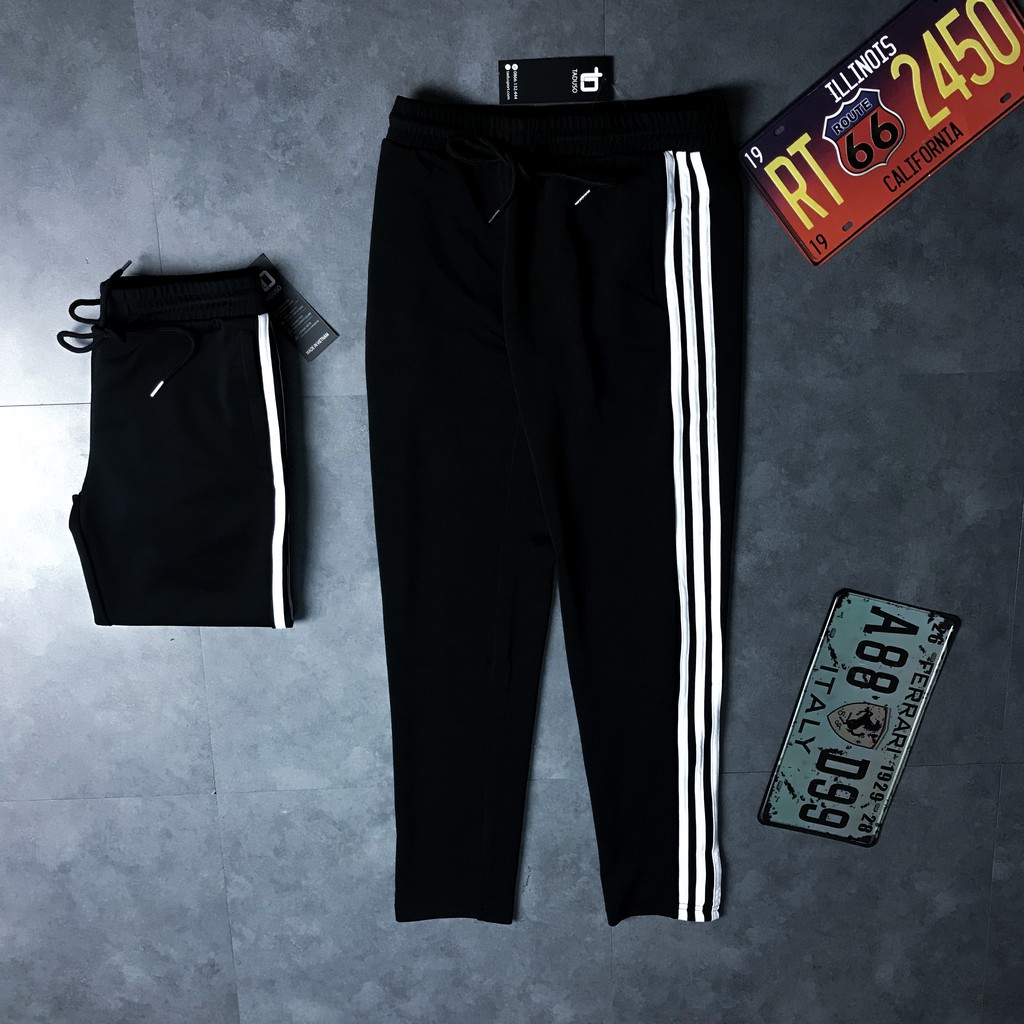 Quần Thể Thao Nam Đen 3 Sọc Trắng Ống Suông (Quần Thể Dục Trơn, Đơn Giản) | BigBuy360 - bigbuy360.vn