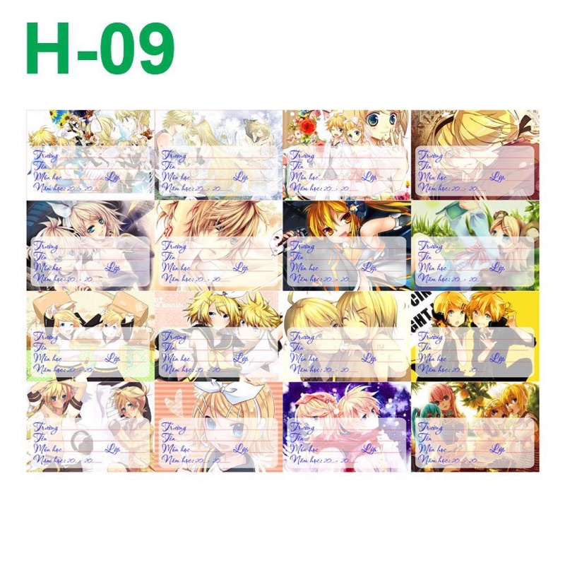 Combo 16-64 nhãn vở rinlen / nhãn vở in hình rinlen