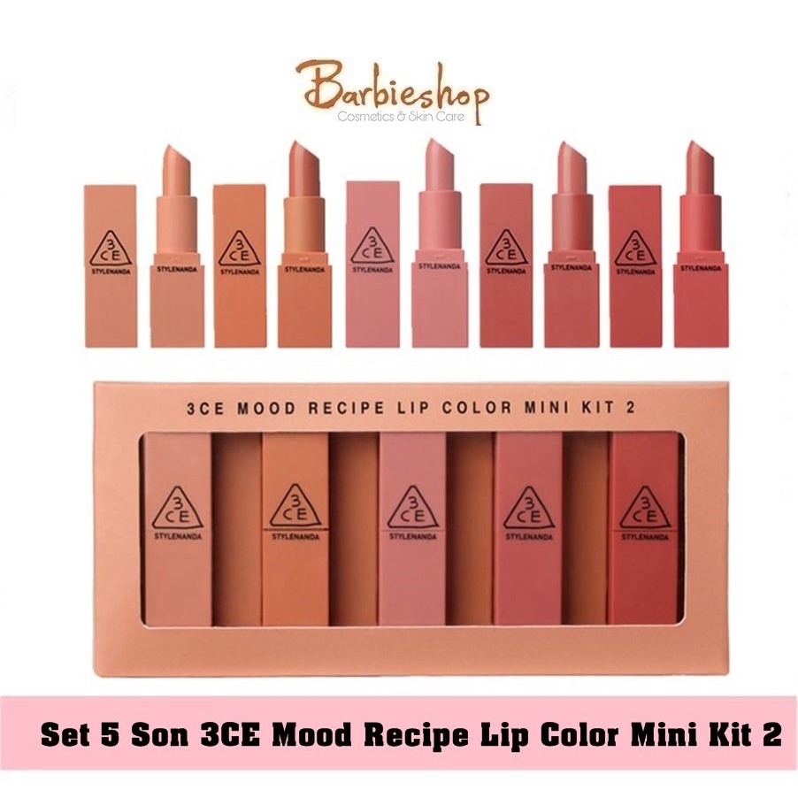 Set 5 Son 3CE Mood On&amp;On Recipe Lip Color Kit 1 + 2 Mini Size