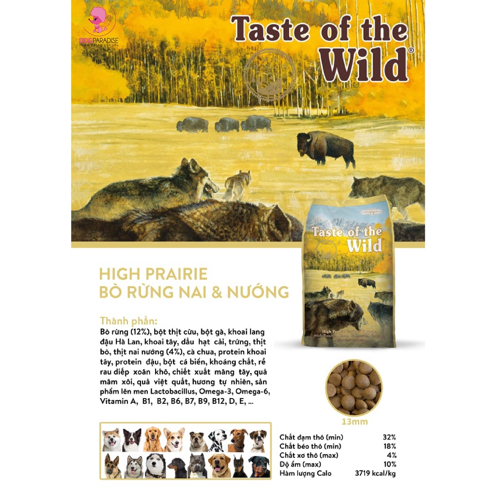 Thức ăn hạt Taste of the wild cho chó vị bò rừng và nai nướng 500g - Dog Paradise