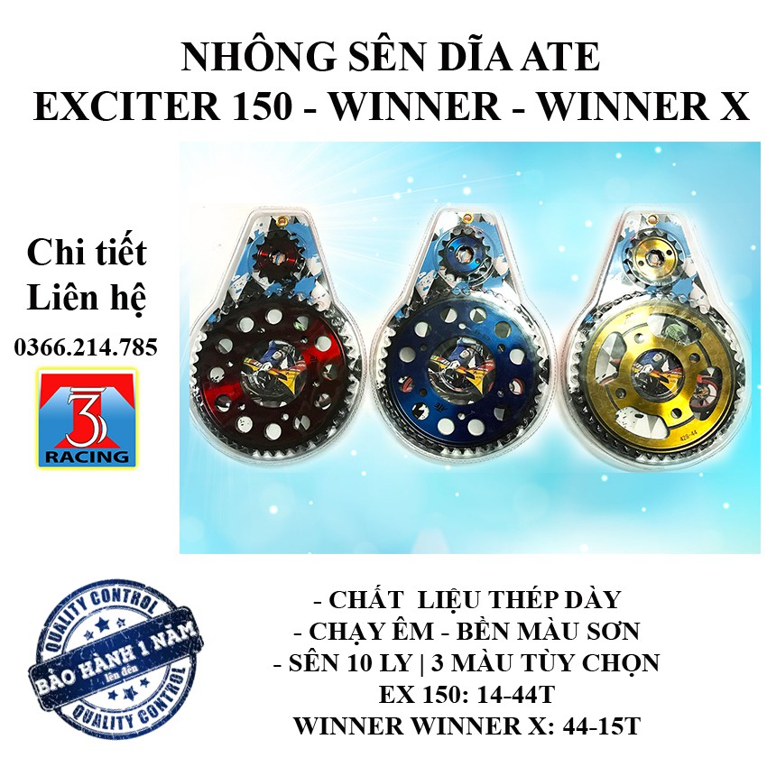 [CÓ VIDEO] NHÔNG XÍCH ĐĨA NHÔNG SÊN DĨA ATE LẮP CHO EXCITER 150 VÀ WINNER, RAIDER, SONIC CÓ 3 MÀU XANH ĐỎ VÀNG TÙY CHỌN