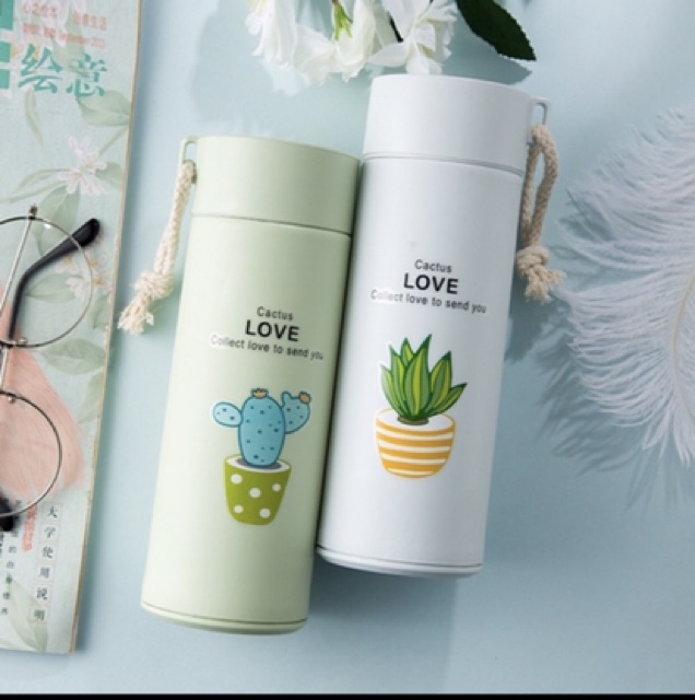 RẺ VÔ ĐỊCH_ bình nước thuỷ tinh bọc nhựa bên ngoài cách nhiệt hình cây sương rồng_ dung tích 450ml | BigBuy360 - bigbuy360.vn