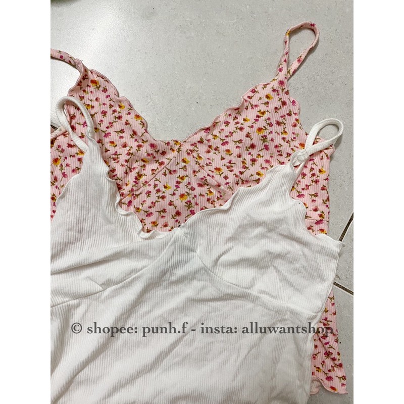 [Mã FASHIONT4WA2 giảm 10K đơn 50K] Áo dây cuốn biên Ribbed Lettuce Edge Cami F21 VNXK | BigBuy360 - bigbuy360.vn