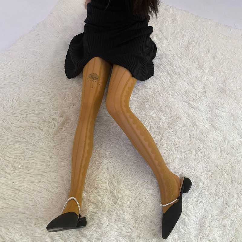 Ivy Women Knitted Patterned Tights White Chiffon Lace Stockings Tights Stripe