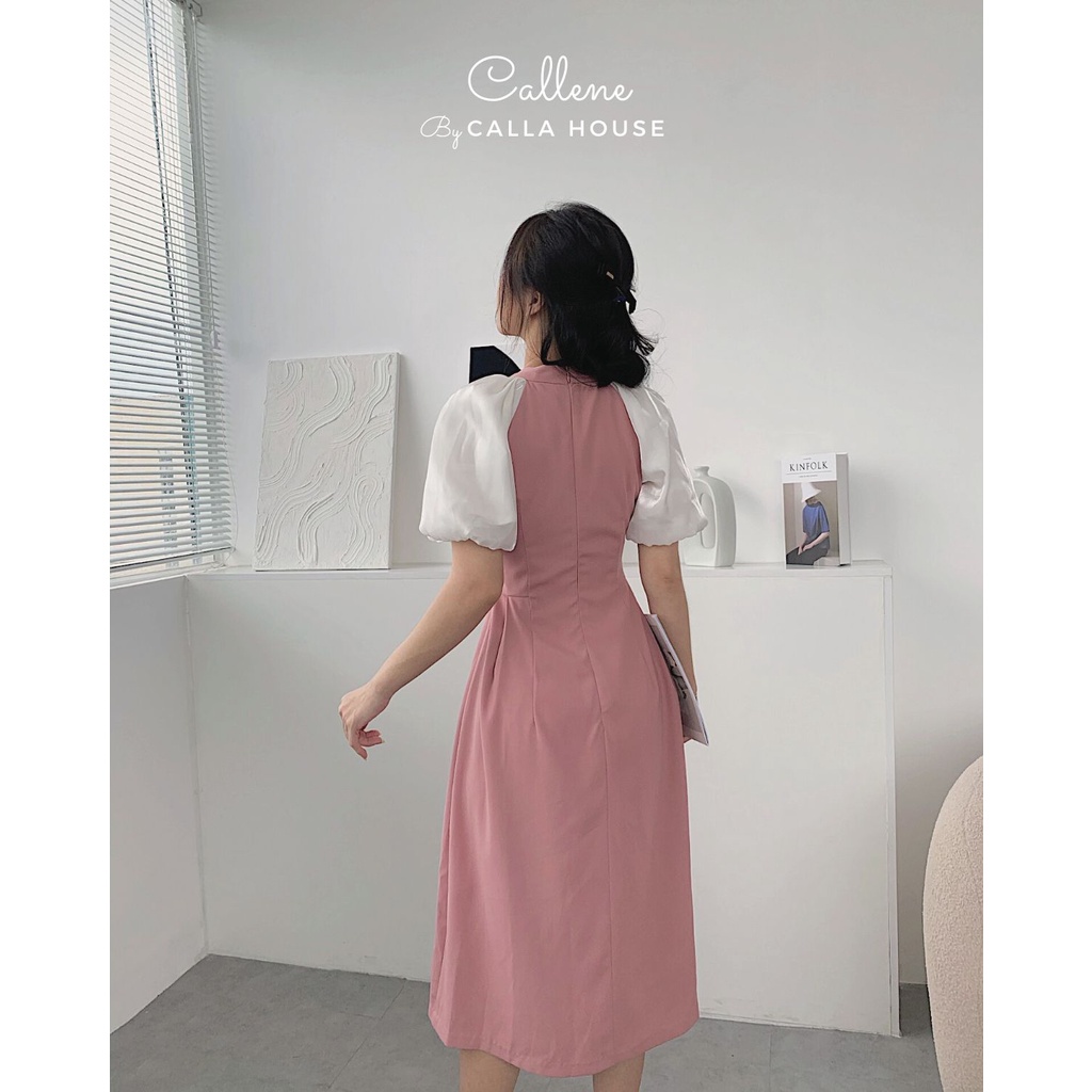 Đầm dự tiệc công sở cổ vuông tay voan dáng dài tùng xòe nhiều màu Callene (CC277)