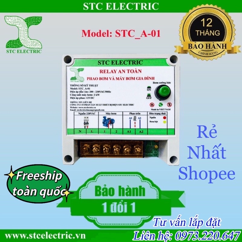 ✎✥RơLe An Toàn Phao Điện Thông Minh Thế Hệ Mới Gắn Bơm Trực Tiếp 2KW