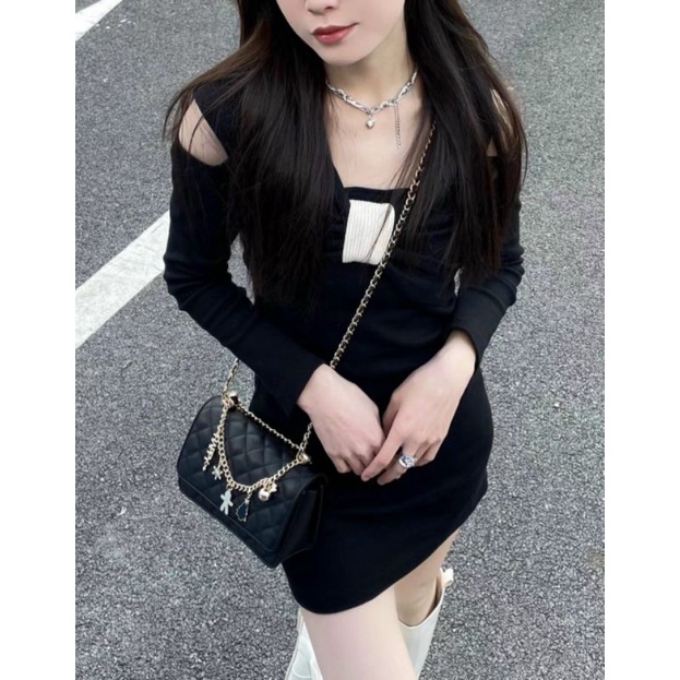 Túi Charles Keith* CNK da mềm chần ô, xích tháo rời được