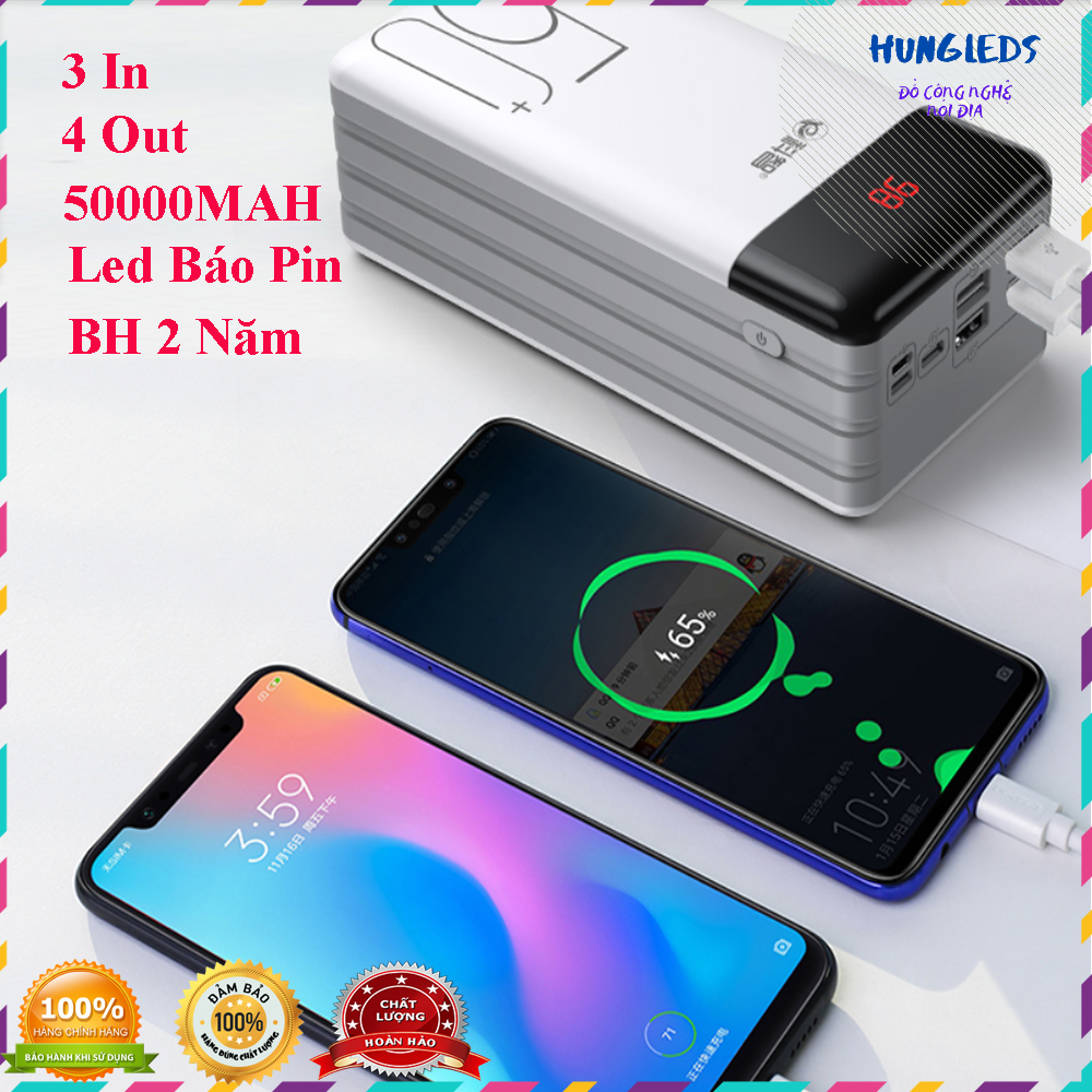 Siêu Pin Sạc Dự Phòng 50000MAH KZ500 Sạc Cùng Lúc 4 Thiết Bị Hỗ Trợ Sạc Nhanh 2 Chiều Dung Lượng Chuẩn