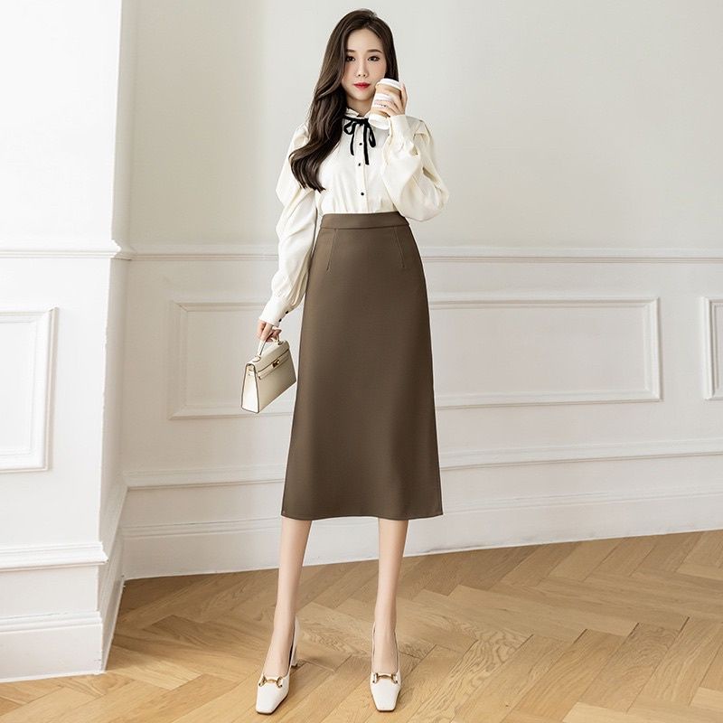 Chân Váy Chữ A Dáng Dài Công Sở xẻ sườn che đầu gối lịch sự thời trang nữ kiểu chân váy dài