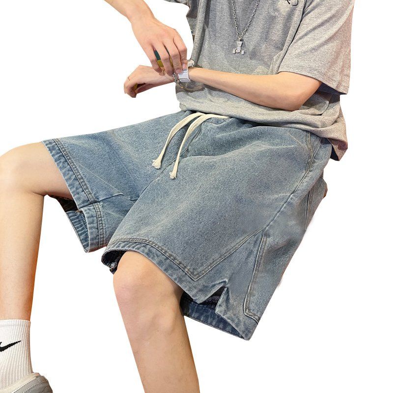 Quần Short Denim Dáng Rộng Lưng Thun Co Giãn Tốt Thiết Kế Xẻ Tà Thời Trang Mùa Hè Cho Nam