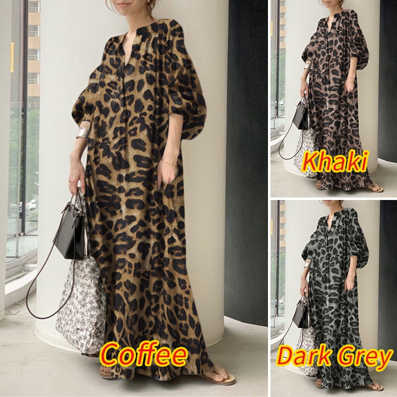 Đầm dài Zanzea tay lửng họa tiết da báo thời trang sành điệu dành cho nữ