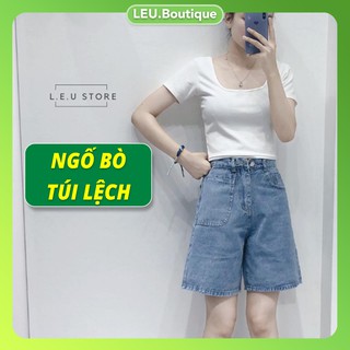 [Xả Kho] Quần short ngố bò túi vuông lệch dạng ống ngắn, rộng thoải mái - 1015