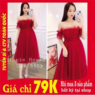 Đầm Xòe Trễ Vai Nhấn Eo Sang Trọng
