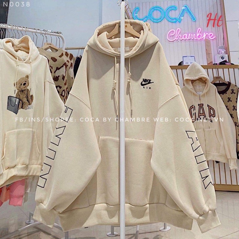Áo hoodie lô gô ngực chữ hai cánh tay HT12