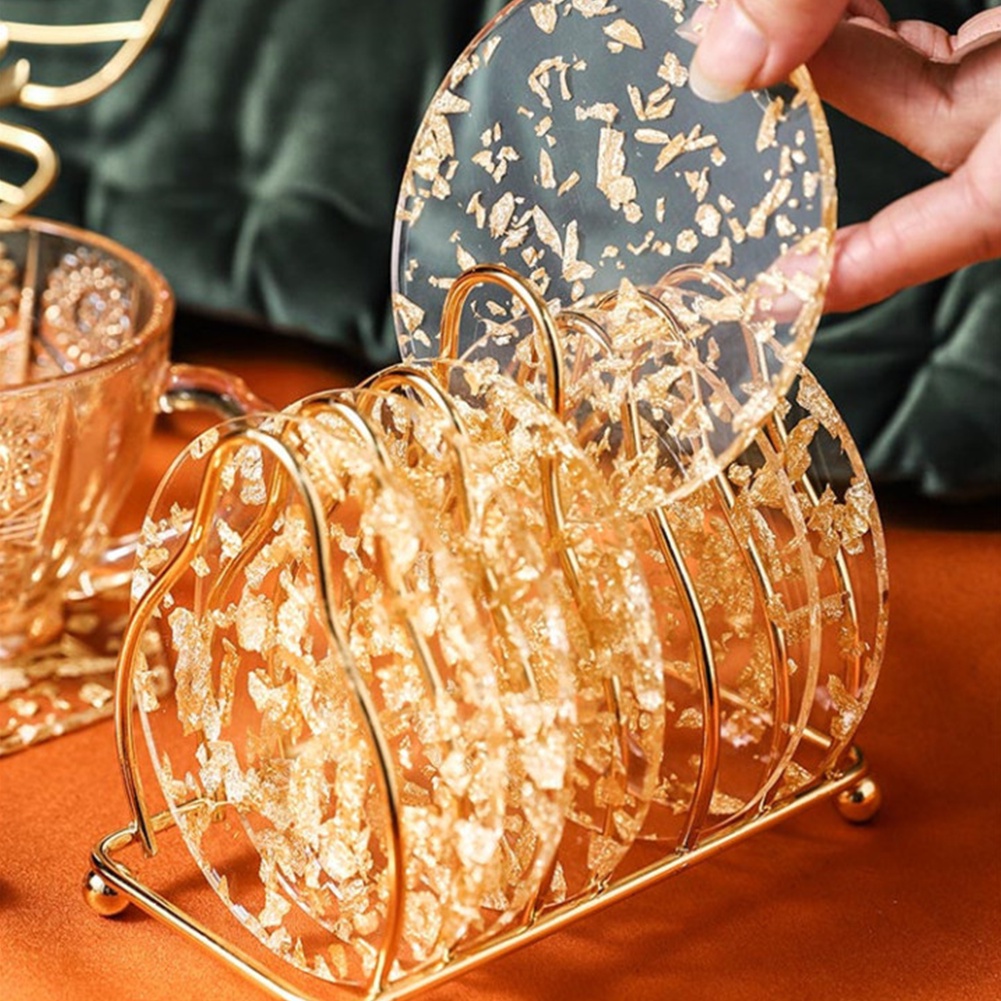 Tấm Lót Cốc Trà / Cà Phê Cách Nhiệt Chống Trượt Bằng Lá Vàng Sang Trọng Sáng Tạo Trang Trí Bàn Bếp