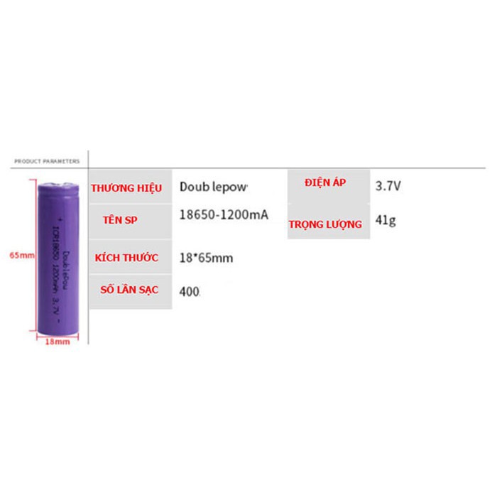 Bộ 2 Quả Pin sạc Doublepow 18650 1200mAh 3.7V -dc2166