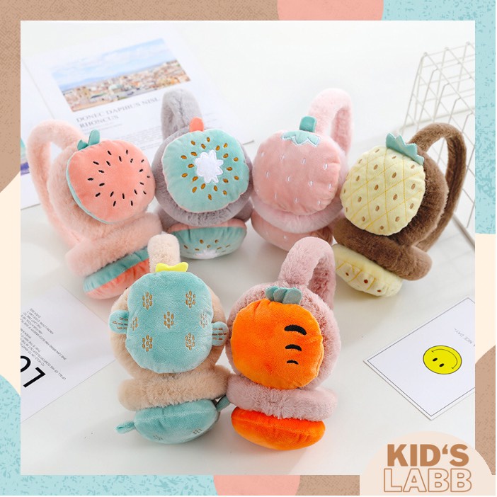 Bịt tai mùa đông lulykids, bịt tai chống ồn lót lông ấm áp họa tiết hoa quả đáng yêu