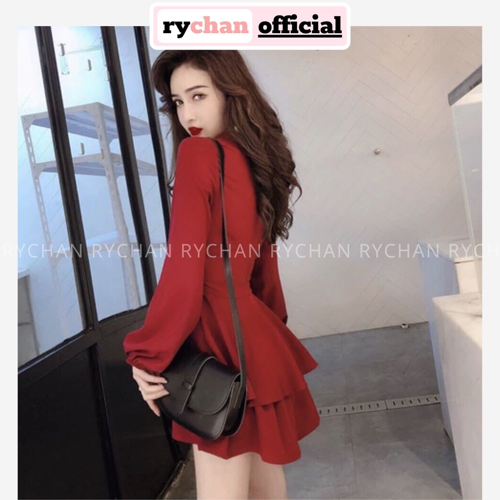 DX208 - Đầm Xòe Tầng Đắp Chéo Cột Eo 2 Màu Đen Đỏ [ẢNH THẬT CUỐI]