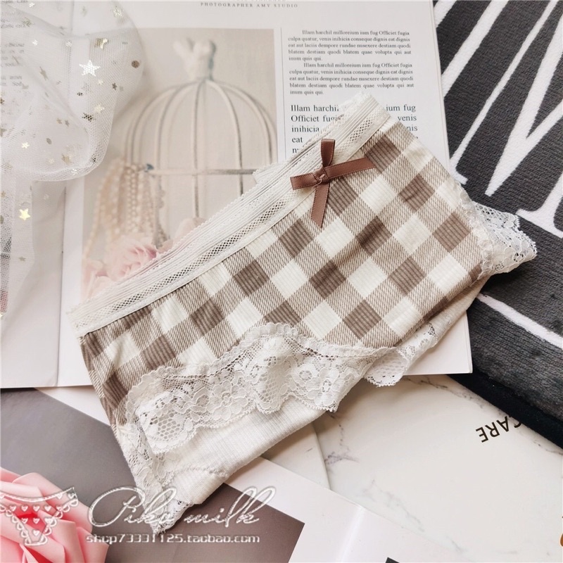 Quần Lót Cotton Pha Ren Kẻ Caro