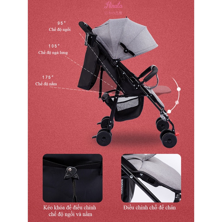 Xe đẩy em bé 2 tư thế ngồi và nằm gọn nhẹ HINATA - chống gù lưng, giảm sóc XD15