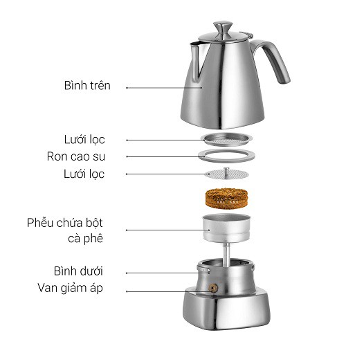 Bình Moka pot Inox 304 Tiamo