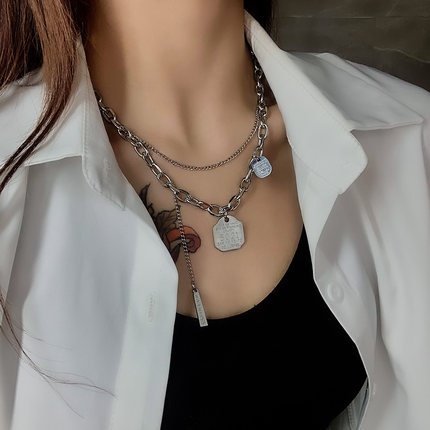 Vòng cổ nhiều lớp bằng thép titan phong cách hiphop thời trang