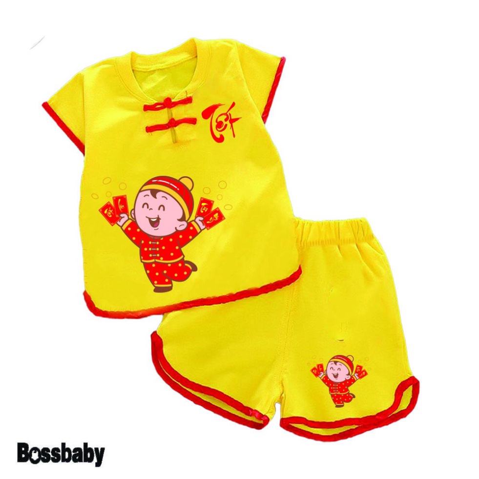( Khuyến mãi ) Combo 2 Bộ quần áo tết đồ cho bé nút tàu xuân hình em bé cầm bao li xì tết cho bé từ 6kg-29kg.NT04. .