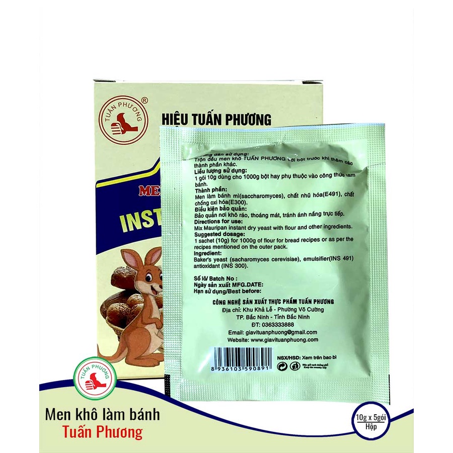 Men nở làm bánh Tuấn Phương, hộp 5 gói x 10g bột nở con chuột, men khô chất lượng dùng làm các loại bánh, HSD còn nhiều