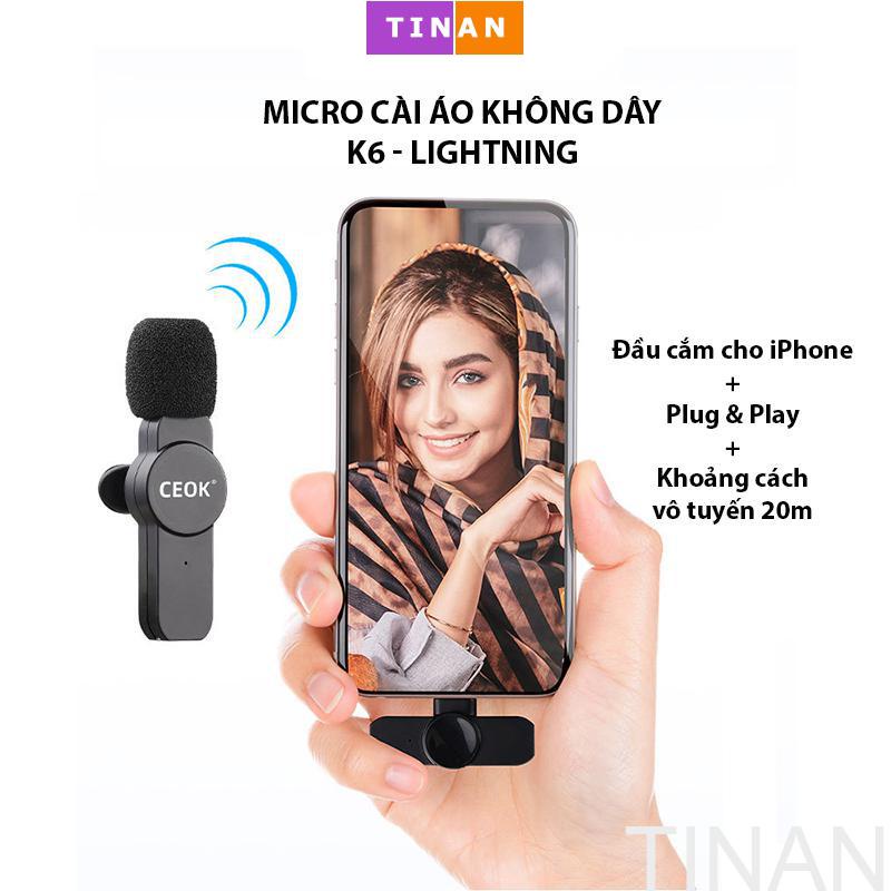 Micro Kẹp Áo Không Dây K6, Đầu Cắm iP, Dùng Livestream, Quay Video Ngắn