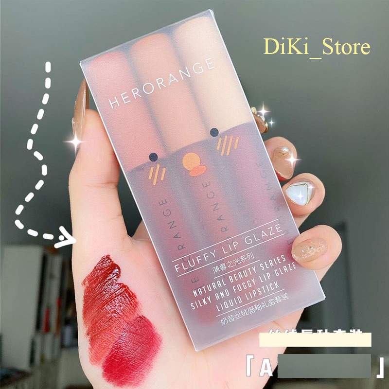 Set 3 Cây Son Kem Lì Herorange Fluffy Lip Glaze [Mẫu mới 8/2021-thỏi mảnh]