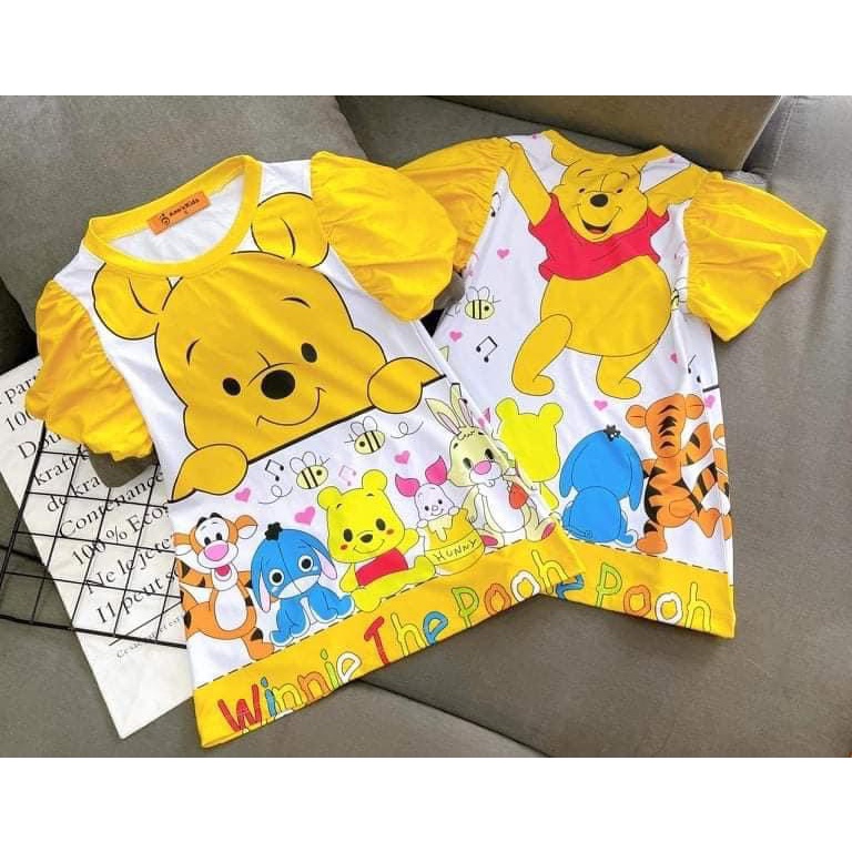 (8-25kg)Váy đầm bé gái- Váy bé gái thun lạnh dáng chữ A tay bồng ( Mẫu Gấu vàng)