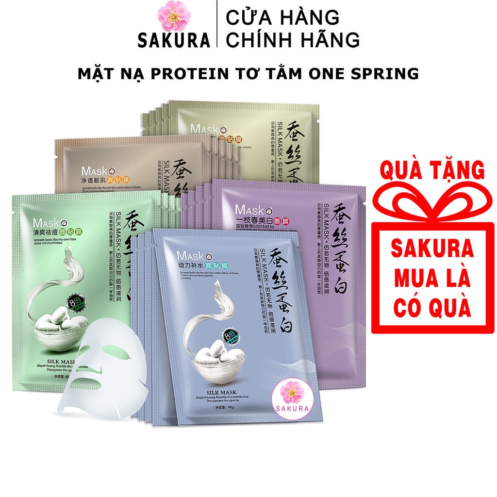 Mặt nạ giấy protein tơ tằm  dưỡng ẩm One Spring trắng da chống mụn kiểm soát dầu nội địa trung SAKURA 30g