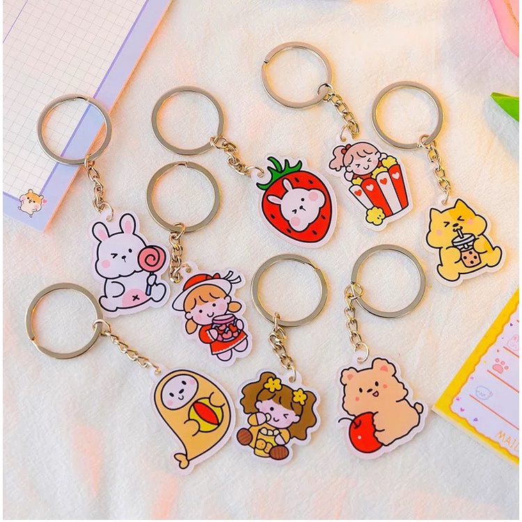 Móc treo chìa khóa Mica họa tiết cute ngộ nghĩnh, Móc khóa trang trí balo túi xách xinh xắn